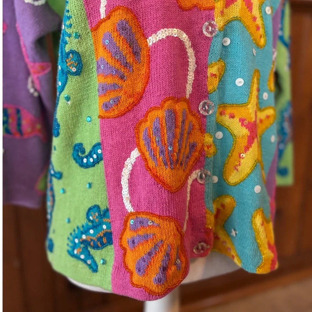Design Options Philip & Jane Gordon Vintage Ocean Life Colorful Cardigan‎ Small